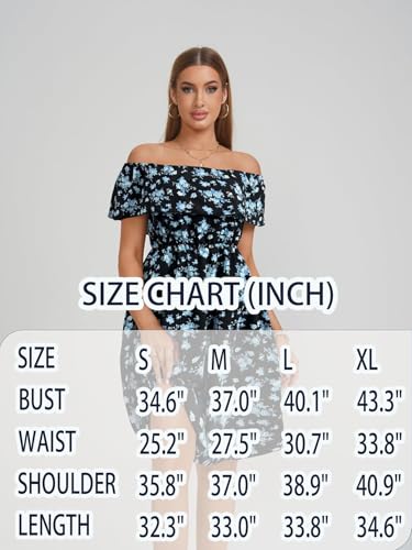 Image of Womens Off Shoulder Ruffle Floral Wedding Guest Dresses A Line Shift Short Skater Dress