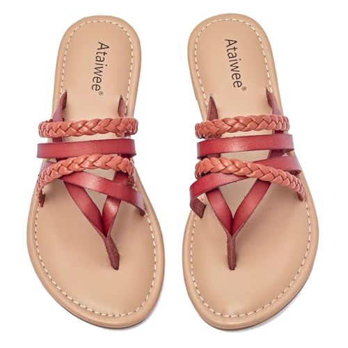 Image of Ataiwee Women's Flat Slide Sandals - Comfortable Open Toe Design,Casual Slip-On with Ankle Strap,Hook-and-Loop Closure Summer Sandals.