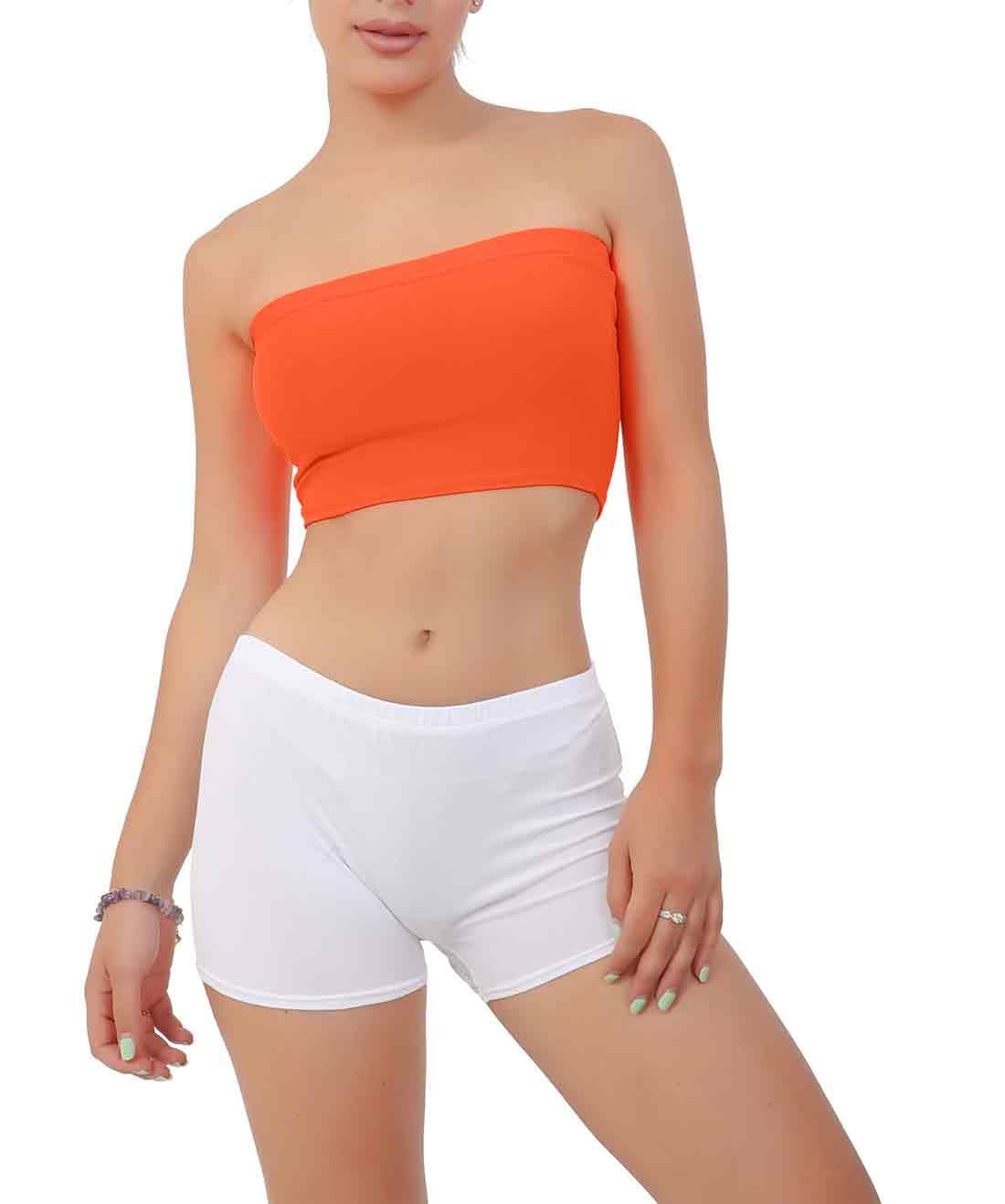 FAIRY BOUTIQUE Womens Plain Seamless Strapless Bandeau Bralette Bra Ladies Non-Padded Stretchy Boobtube Top Bra Orange