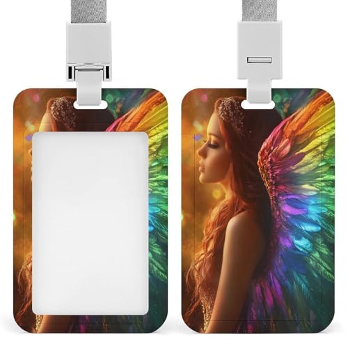 Porte-badge fantaisie ange avec ailes arc-en-ciel rétractable, porte-cartes, porte-cartes, badge de nom, étiquette de nom pour travail, bureau, médecin,...