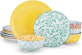 vancasso Selene Colorful Floral Porcelain Dinner Set for 4, 12 Pieces Plates and Bowls Set Dinnerware Sets with Dinner Plates/Dessert Plates/Cereal Bowls, Mircowave & Dishwasher Safe