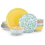 SERVICE DE TABLE 4 PERSONNES - La collection SELENE adopte une conception unique, inspirée du style floral coloré classique. Le service en porcelaine de 12 pièces comprend 4 assiettes plates de 26,1 cm de diamètre, 4 assiettes à dessert de 21 cm de diamètre et 4 bols à céréales de 14,5 cm de diamètre (690 ml). Idéal pour présenter avec élégance pâtes, sandwichs, desserts, soupes, salades et amuse-bouches.