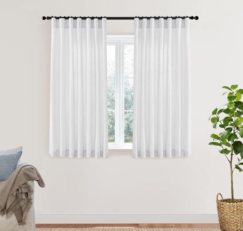 Image of XTMYI Short Length Curtains for Windows,Linen Sheer Cutains for Bedroom Kitchen,45 Inch Long,White