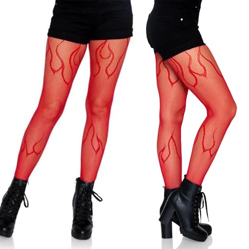 Fishnet Tights Flame Patterned Sexy Lace Stretchy Leggings Pantyhose Stockings for Women Halloween2