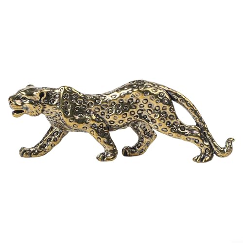 Yuanpgky Escultura vintage de latón con diseño de leopardo para decoración de mesa, estatua de animales para oficina, buena suerte y fortuna, color dorado