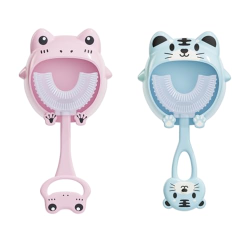 DOKRIN Spazzolini da denti manuali bambini Confezione da 2 spazzolini per bambini a forma di U per denti belli Spazzolino ergonomico a 360 gradi per un sorriso sano