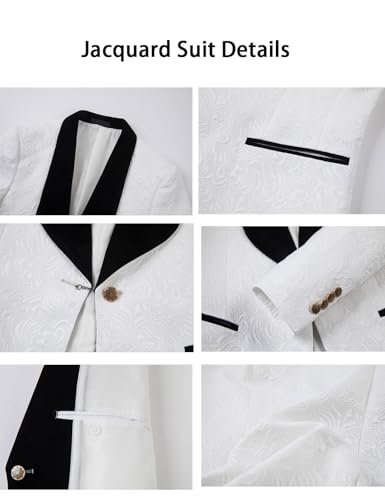 Men Suit 3 Piece Slim Fit Tuxedo for Men Paisley Jacquard Floral Suit Tux Shawl Lapel Blazer Vest Pant for Prom4