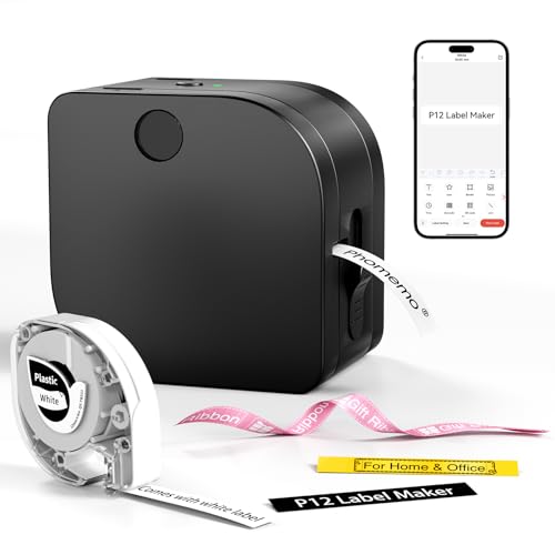 Phomemo P12 Etikettendrucker : Bluetooth Beschriftungsgerät Selbstklebend für Küche Gewürzgläser Vorratsdosen Kleidung Wasserfest Haushaltsorganisation Geschenk für Hausfrauen & Eltern