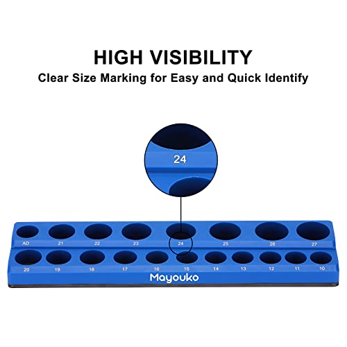 Mayouko 6 Pieces Sae&Metric Magnetic Socket Organizer, 1/4 Inch, 3/8 Inch, 1/2 Inch Socket Holders, Stores 143 Pieces Of Standard (Shallow) And Deep Sockets #TOP7