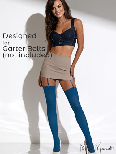 Image of Mila Marutti Thigh High Stockings for Women | Garter Belt Stockings Semi Opaque 40D | Colored Suspender Stockings Pantyhose