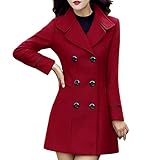 LEXUPA Women Wool Double Breasted Coat Elegant Long Sleeve Work Office Fashion Jacket Red