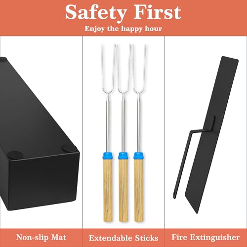 Tabletop Fire Pit with Smores Kit, Table Top Firepit Smores Maker, Portable Outdoor Fireplace Tabletop Decor Home Patio Balcony Backyard Gifts for Mom Dad Men - White Elephant Unique Gift, Black - Thumbnail 6