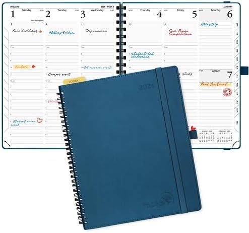 POPRUN Pocket Diary 2024 Week to View 16.5 x 9 cm Spiral Bound Soft Cover, Slim 24 Small Weekly Planner with Work Appointment, Card Slot, 100GSM FSC® Paper - Black