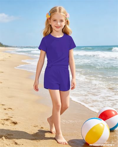 Image of Bestuline Girls Summer 2 Piece Outfits,Basic Short Sleeve Top & Shorts Set with Side Pockets,4-14Y