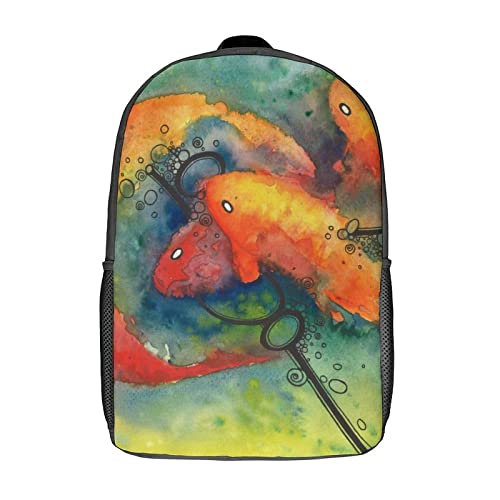 Sac d'école unisexe Fish Fashion imprimé 3D de 17 pouces pour enfants et adultes