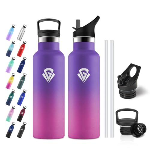 JAPORIA Botella Agua Acero Inoxidable 500ml, Botella Termica con Pajita, Reutilizable, Aislamiento al Vacío, Cantimplora Termica para Escuela, Camping