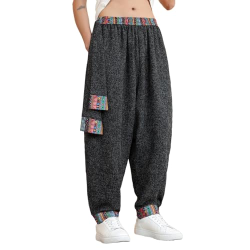 Men's Pants Summer Ethnic Ice Silk Capri Cropped Harem Hip Hop Casual Elastic Waist Lightweight Trouser