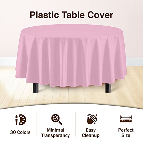 Image of Party Solids Pink Round Plastic Tablecloth - 84 Inch, Pack of 24