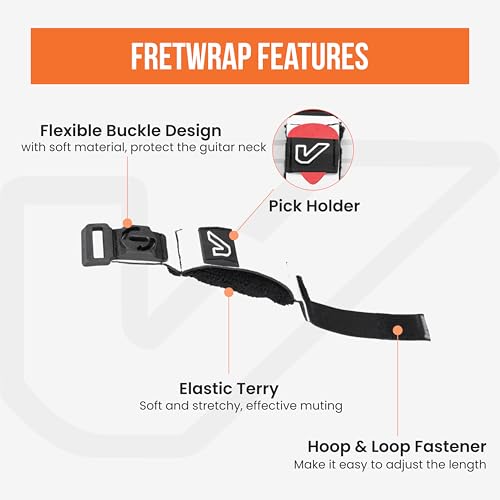 Image of Gruv Gear Fret Wrap & Guitar Mute Pro, Fretwrap for Acoustic, Electric & Bass | String Dampener Recording, Tapping & Practice Accessory (1 Pack, Large White, Fits 6 String Bass, 8 String Guitar)
