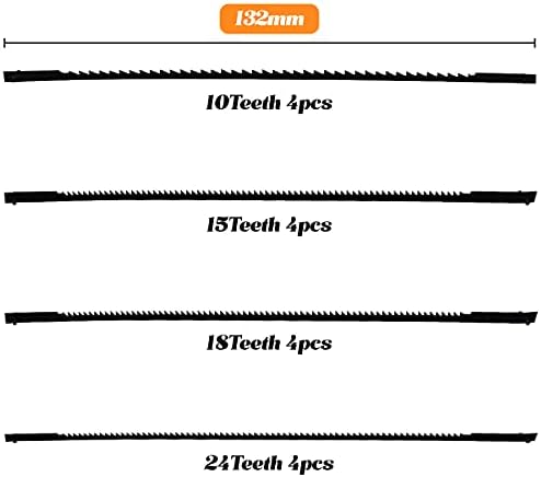 Scroll Saw Blades Pinned AOBETAK 16pcs 10/ 15/ 18/ 24 Tooth 130mm 5 Inch Fret Saw Coping Saw Blades For Woodworking Small Workshops Sawing Wood/ Plastic/ Foam/ Soft Metals
