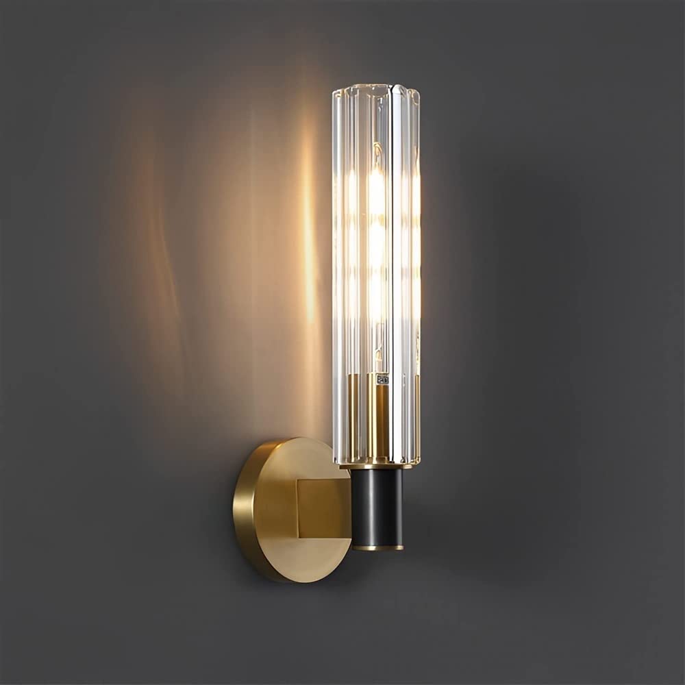 Lampada da parete moderna in ottone, paralume in vetro trasparente, applique da interni per bagno, soggiorno, camera da letto, corridoio, elegante illuminazione