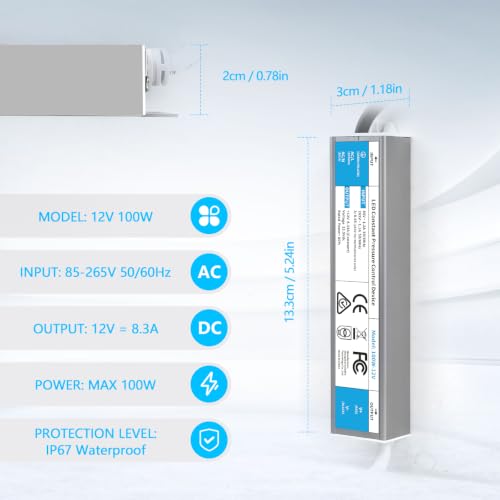 SUCIKORIO 12V 100W Alimentation LED Driver Extérieur Etanche IP67, 220V 12V AC 100W 8,3A Transformateur Ultra Fin LED Transfo Alimentation à Découpage Convertisseur De Tension AC à DC Pour LEDs – vue 4