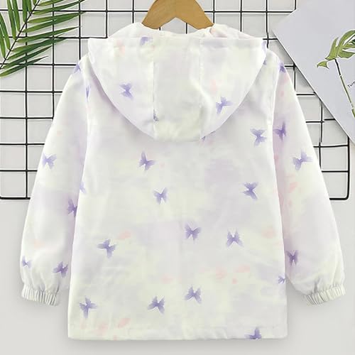 Girls Butterfly Print Outdoor Hooded Jacket Lightweight Zip Up Coat Versatile Cute Outerwear with Pockets for 3-15 Years4