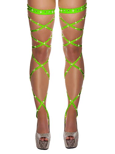 Image of Women Criss Cross Glitter Thigh High Stockings Rhinestone Hollow Out Over Knee Strap Socks Club Tights