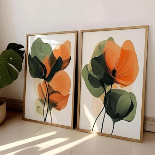 Baibexing Abstract Flower Plant Wall Art Poster Prints Canvas Painting Modern Living Room Home Decoration 40X60Cmx2Pcs Unframed
