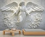 3D Relief Angel Wall Mural, European Marble Relief Wallpaper Mural, Classical Statue 3D Mural, Sculpture Art Wallpaper for Living Room and Bedroom Wall Decor (Not Peel and Stick) - 59'W x39.4 'H