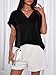 MASCOMODA Womens V Neck Silk Satin Tops Dressy Short Sleeve Work Blouses Spring Summer Loose T Shirts Business Casual Outfits(Black,Large)