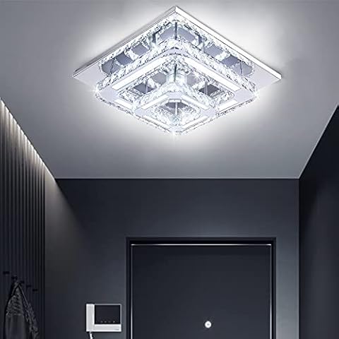 CXGLEAMING Modern Crystal Ceiling Lighting 2-Square Crystal Chandelier Lamp Cool White LED Flush Mount Ceiling Light Fixture for Bedroom Hallway Bar Kitchen Bathroom Cover