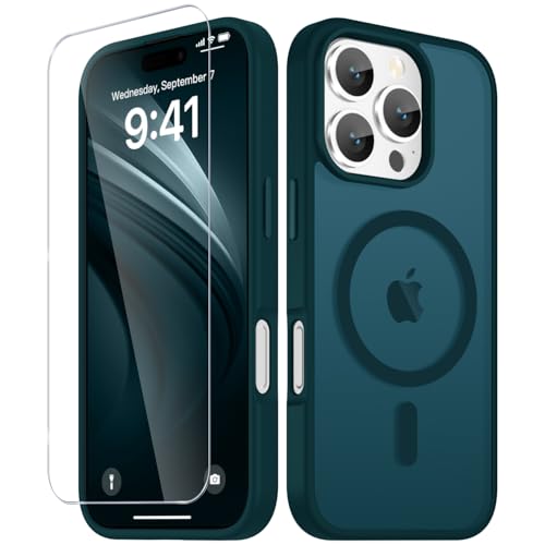 Image of YENAPOON for iPhone 16 Pro Case, Matte Magnetic Phone Cover [with 1 Screen Protector] [Support for MagSafe] [Shockproof Military Grade Protection] Translucent Frosted Back, Blue