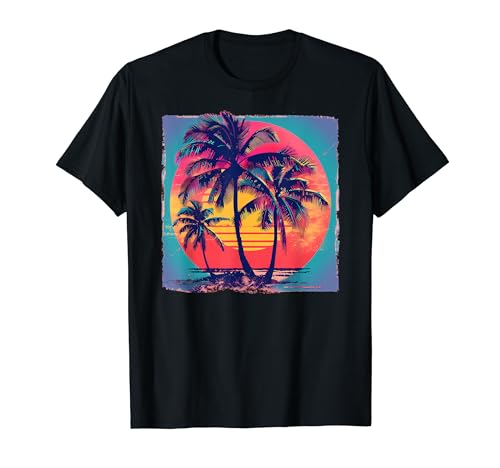 80s Palm Trees Estilo Retro Años 80 Playa Palmeras Verano Camiseta