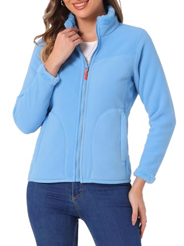 Allegra K Full Zip Fleece Jacket for Women's Long Sleeve High Neck Jacket Winter Warm Coat