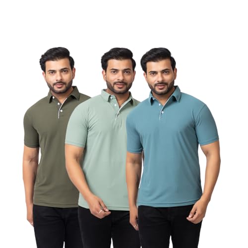 Image of HANABY Summer Wear Casual Wear Solid Polycotton Polo T-Shirt | Collar T-Shirt | Half Sleeves for Men (Pack of 3) (H-1336-Pack of 3)