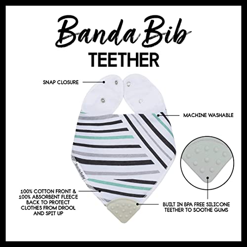 Bazzle Baby Bandana Teething Bibs 4-Pack – Cotton Drool Bibs for Boys & Girls, Silicone Teether for Teething Relief, Adjustable & Absorbent Baby Bibs for Drooling (Black & White)2