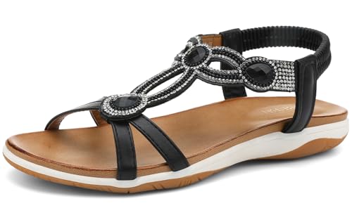 Image of UBFEN Flat Sandals For Women Dressy Arch Support Comfortable Casual Sandal With 2026 Rhinestone Braid Elastic Strap Summer Vacation