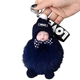 Cute Fluffy Sleeping Baby Doll Keychain Plush Funny Keychains Doll Pom Pom Keychain For Girls Backpacks Pendant Black