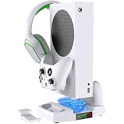 Ventilador Succionador Soporte de refrigeración vertical con ventilador de refrigeración por succión y estación de carga de doble controlador para Xbox Series S, estación de refrigeración con 3 niveles de sistema de