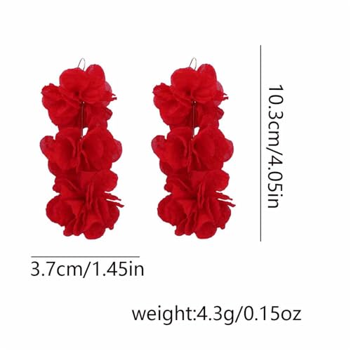 Bohemia Fashion Fabric Rose Flower Tassel Earring for Women,Colorful Floral Statement Dangle Earrings Fashion Exaggerated Earrings Y2K Aesthetics Summer Beach Earring4