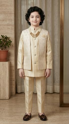 Image of AHHAAAA Kids Ethnic Cotton Silk Blend Sequin Print Indo-Western Sherwani Set for Boys 496MF