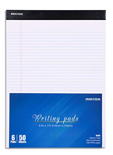 Mintra Office Legal Pads - ((BASIC WHITE 6pk, 8.5in x 11in, NARROW RULED)) - 50 Sheets per Notepad, Micro perforated Writing Pad, Notebook Paper for School, College, Office, Business - Thumbnail 5