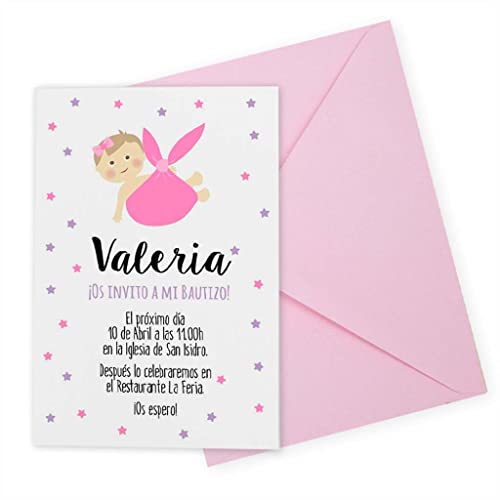 Invitación BAUTIZO bebe saquito lazo con sobre. Personalizadas. PACK INCLUYE SOBRES (Set 12 unidades o más) 10x15cm Niño o niña. Elige color de diseño y del sobre. Tarjetas Invitaciones
