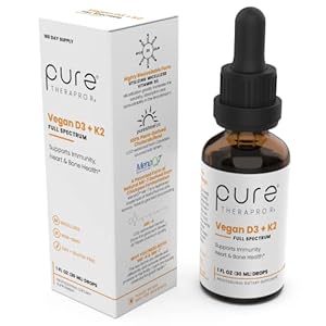 Pure Therapro Rx Vegan D3 + K2 Organic Full Spectrum Liquid for Maximum Absorption, Vitamin D3 and Vitamin K2…