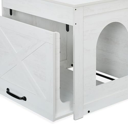 Mueble arenero de gato con cajón extraíble madera blanco y gris 8