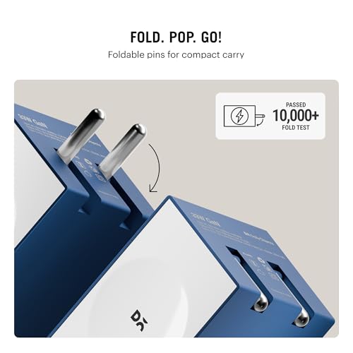 Image of DailyObjects POP 33W Wall Charger Adapter with Foldable Pins|USB-C Dual Port Power Output|Fast Charging|GaN5 Tech|Support iPhone 12 13 14 15 16 pro Max, Android,ipad,Samsung,oneplus|Lightweight- Blue