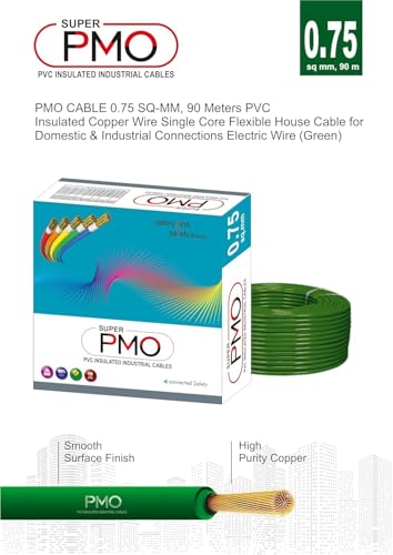 Image of Super PMO PVC Insulated Copper Wire, 90 m, Single Core Flexible Cable for Domestic and Industrial Use (GREEN, 0.75 SQ MM)