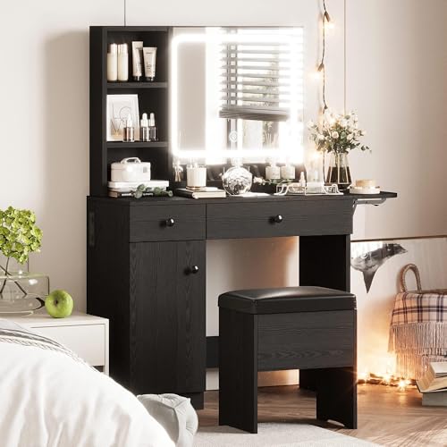 Catálogo de Juegos de tocador - 5 favoritos. 50 Tocador con Espejo y Luces,Tocador de Maquillaje de 35,4'' con 2 Cajones y Armario,Mesa de Maquillaje con Panel Plegable y 3 Estantes,Taburete de Almacenamiento,Juego de Tocadors...