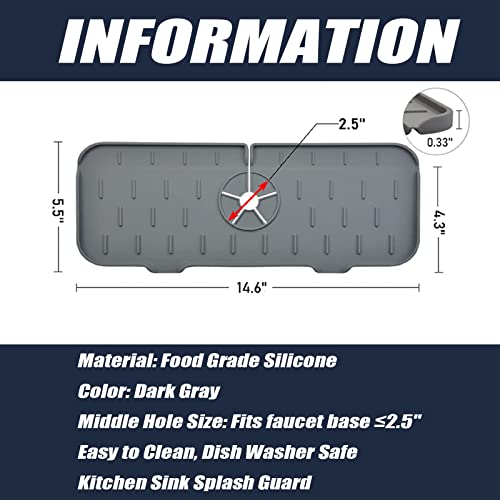 Silicone Faucet Mat Kitchen Sink Splash Guard,Faucet Splash Catcher ,Kitchen Guard Silicone Faucet Handle Drip Catcher Tray,Rubber Kitchen Drying Mat,Sink Splash Guard For Bathroom(Gray) #TOP2